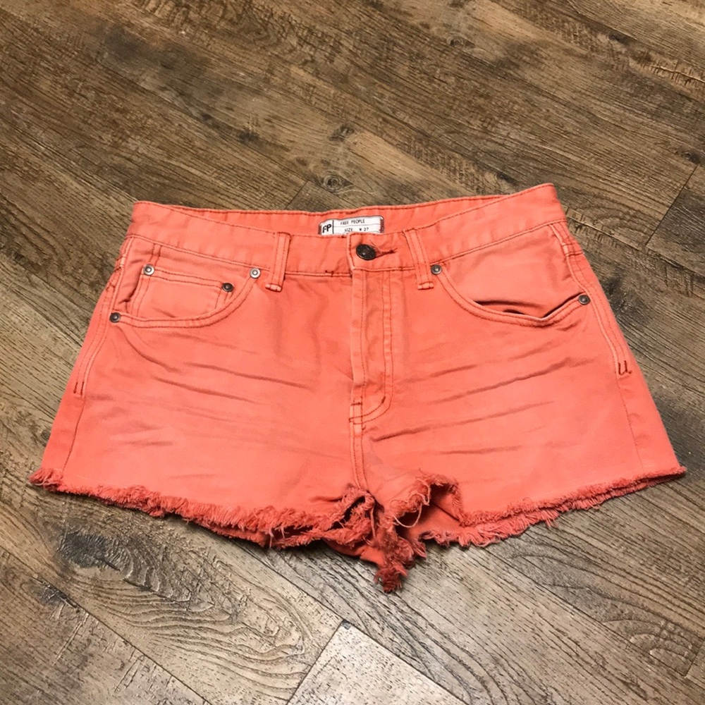 Free People Orange Denim Cut Off Jean Shorts 27